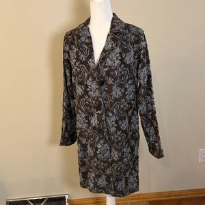 C.M.C by Color Me Cotton Womens Long 3 Button Jacket With Pockets Blue/Brown Med